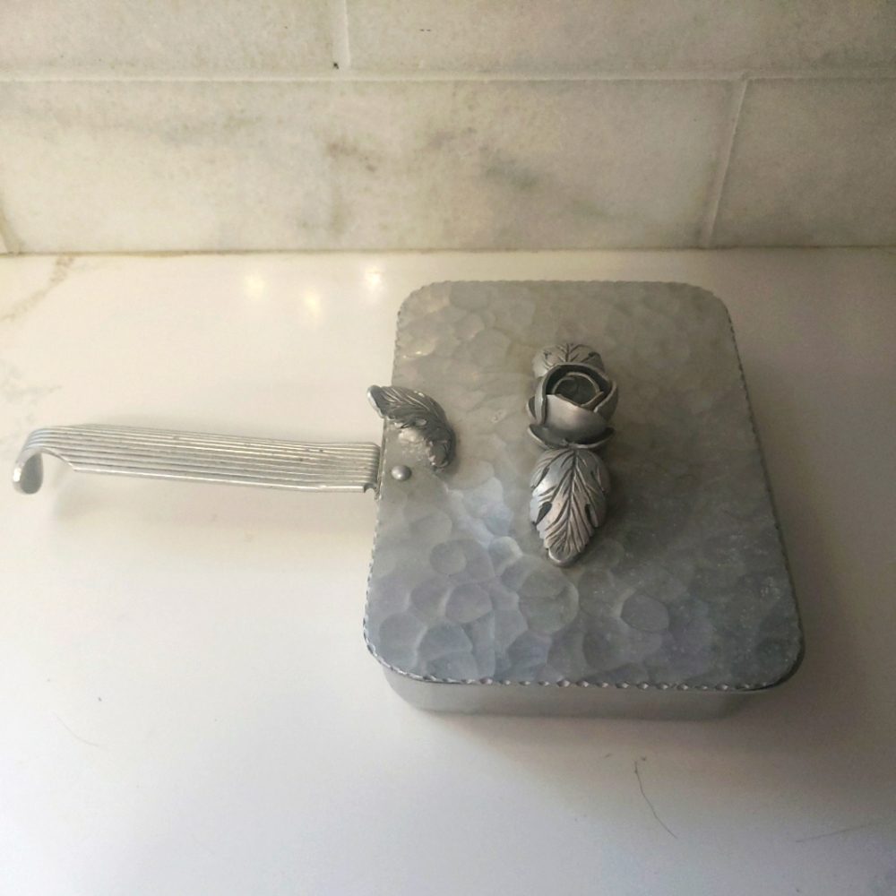Mid-Century Continental Hand Wrought  Aluminum Butter Tidbit Tray Floral Rose